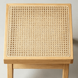 Rattan and Wood Stool - Minimalist Japandi Style Bench with Woven Seat - StoolTopia