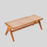 Rattan and Wood Stool - Minimalist Japandi Style Bench with Woven Seat - StoolTopia