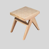 Rattan and Wood Stool - Minimalist Japandi Style Bench with Woven Seat - StoolTopia