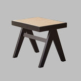 Rattan and Wood Stool - Minimalist Japandi Style Bench with Woven Seat - StoolTopia