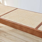 Rattan and Wood Stool - Minimalist Japandi Style Bench with Woven Seat - StoolTopia