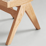 Rattan and Wood Stool - Minimalist Japandi Style Bench with Woven Seat - StoolTopia