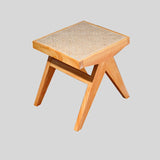 Rattan and Wood Stool - Minimalist Japandi Style Bench with Woven Seat - StoolTopia