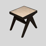 Rattan and Wood Stool - Minimalist Japandi Style Bench with Woven Seat - StoolTopia
