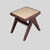 Rattan and Wood Stool - Minimalist Japandi Style Bench with Woven Seat - StoolTopia