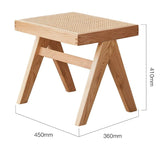 Rattan and Wood Stool - Minimalist Japandi Style Bench with Woven Seat - StoolTopia