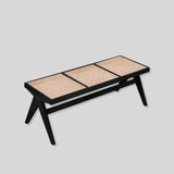Rattan and Wood Stool - Minimalist Japandi Style Bench with Woven Seat - StoolTopia