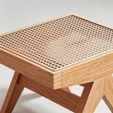 Rattan and Wood Stool - Minimalist Japandi Style Bench with Woven Seat - StoolTopia