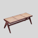 Rattan and Wood Stool - Minimalist Japandi Style Bench with Woven Seat - StoolTopia