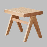 Rattan and Wood Stool - Minimalist Japandi Style Bench with Woven Seat - StoolTopia