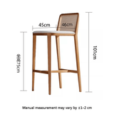 Rattan Back Farmhouse Barstools Mid Century Modern Wood Bar Chairs Comfortable PU Leather Kitchen Island Chairs for Pub/Breakfast Bar - StoolTopia