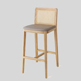 Rattan Back Farmhouse Barstools Mid Century Modern Wood Bar Chairs Comfortable PU Leather Kitchen Island Chairs for Pub/Breakfast Bar - StoolTopia