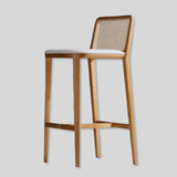 Rattan Back Farmhouse Barstools Mid Century Modern Wood Bar Chairs Comfortable PU Leather Kitchen Island Chairs for Pub/Breakfast Bar - StoolTopia