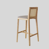 Rattan Back Farmhouse Barstools Mid Century Modern Wood Bar Chairs Comfortable PU Leather Kitchen Island Chairs for Pub/Breakfast Bar - StoolTopia