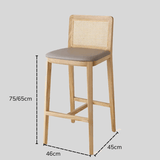 Rattan Back Farmhouse Barstools Mid Century Modern Wood Bar Chairs Comfortable PU Leather Kitchen Island Chairs for Pub/Breakfast Bar - StoolTopia