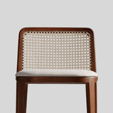 Rattan Back Farmhouse Barstools Mid Century Modern Wood Bar Chairs Comfortable PU Leather Kitchen Island Chairs for Pub/Breakfast Bar - StoolTopia