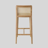 Rattan Back Farmhouse Barstools Mid Century Modern Wood Bar Chairs Comfortable PU Leather Kitchen Island Chairs for Pub/Breakfast Bar - StoolTopia