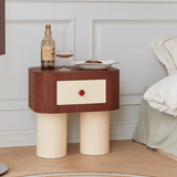 Retro Modern Bedside Table with Cream Cylindrical Legs and Drawer - StoolTopia