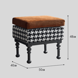 Retro Velvet & Houndstooth Ottoman Mid - Century Accent Footstool - StoolTopia