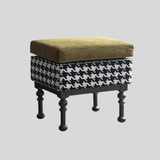 Retro Velvet & Houndstooth Ottoman Mid - Century Accent Footstool - StoolTopia