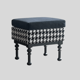 Retro Velvet & Houndstooth Ottoman Mid - Century Accent Footstool - StoolTopia