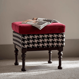 Retro Velvet & Houndstooth Ottoman Mid - Century Accent Footstool - StoolTopia