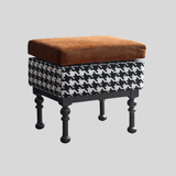 Retro Velvet & Houndstooth Ottoman Mid - Century Accent Footstool - StoolTopia