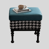 Retro Velvet & Houndstooth Ottoman Mid - Century Accent Footstool - StoolTopia