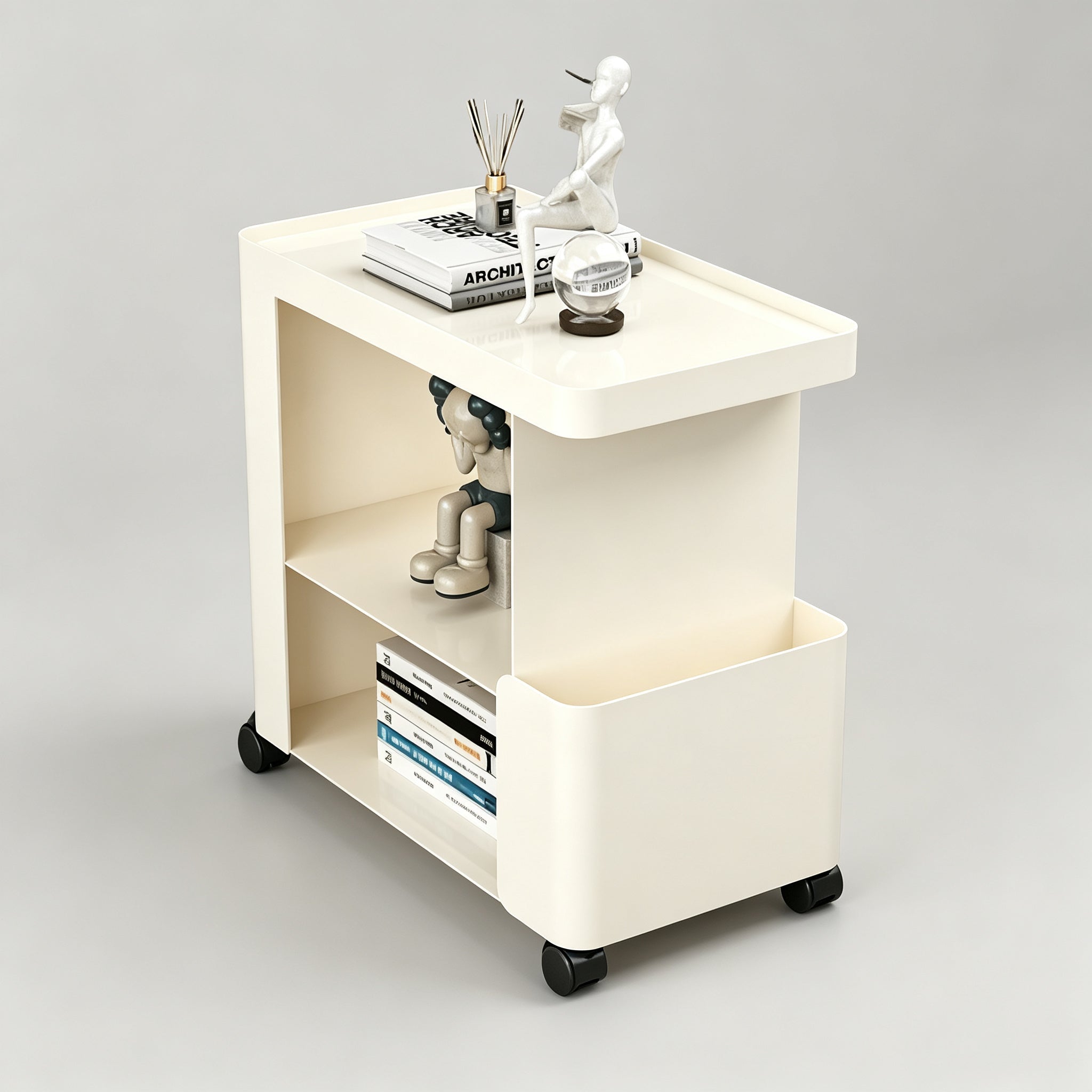 Rolling Side Table with Storage Shelf - Modern C-Shaped | StoolTopia