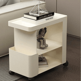 Rolling Side Table with Storage Shelf - Modern Minimalist C - Shaped Design - StoolTopia
