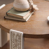 Round Carved Coffee Table with Storage Shelf – 81cm - StoolTopia