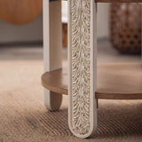 Round Carved Coffee Table with Storage Shelf – 81cm - StoolTopia