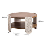 Round Carved Coffee Table with Storage Shelf – 81cm - StoolTopia