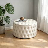 Round Tufted Storage Ottoman – Nordic Velvet Footstool with Hidden Compartment - StoolTopia