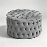 Round Tufted Storage Ottoman – Nordic Velvet Footstool with Hidden Compartment - StoolTopia