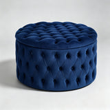 Round Tufted Storage Ottoman – Nordic Velvet Footstool with Hidden Compartment - StoolTopia