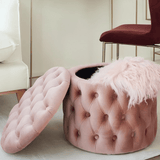 Round Tufted Storage Ottoman – Nordic Velvet Footstool with Hidden Compartment - StoolTopia