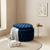 Round Tufted Storage Ottoman – Nordic Velvet Footstool with Hidden Compartment - StoolTopia