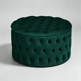 Round Tufted Storage Ottoman – Nordic Velvet Footstool with Hidden Compartment - StoolTopia