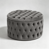 Round Tufted Storage Ottoman – Nordic Velvet Footstool with Hidden Compartment - StoolTopia