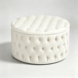 Round Tufted Storage Ottoman – Nordic Velvet Footstool with Hidden Compartment - StoolTopia