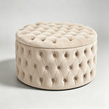 Round Tufted Storage Ottoman – Nordic Velvet Footstool with Hidden Compartment - StoolTopia