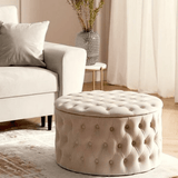 Round Tufted Storage Ottoman – Nordic Velvet Footstool with Hidden Compartment - StoolTopia