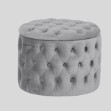 Round Tufted Storage Ottoman – Nordic Velvet Footstool with Hidden Compartment - StoolTopia