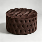 Round Tufted Storage Ottoman – Nordic Velvet Footstool with Hidden Compartment - StoolTopia