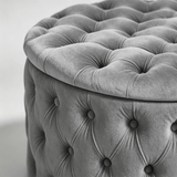Round Tufted Storage Ottoman – Nordic Velvet Footstool with Hidden Compartment - StoolTopia