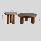 Rustic Round Coffee Table Set – Black Wood Grain Top with Solid Wood Legs - StoolTopia