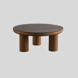 Rustic Round Coffee Table Set – Black Wood Grain Top with Solid Wood Legs - StoolTopia