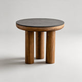 Rustic Round Coffee Table Set – Black Wood Grain Top with Solid Wood Legs - StoolTopia