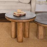Rustic Round Coffee Table Set – Black Wood Grain Top with Solid Wood Legs - StoolTopia